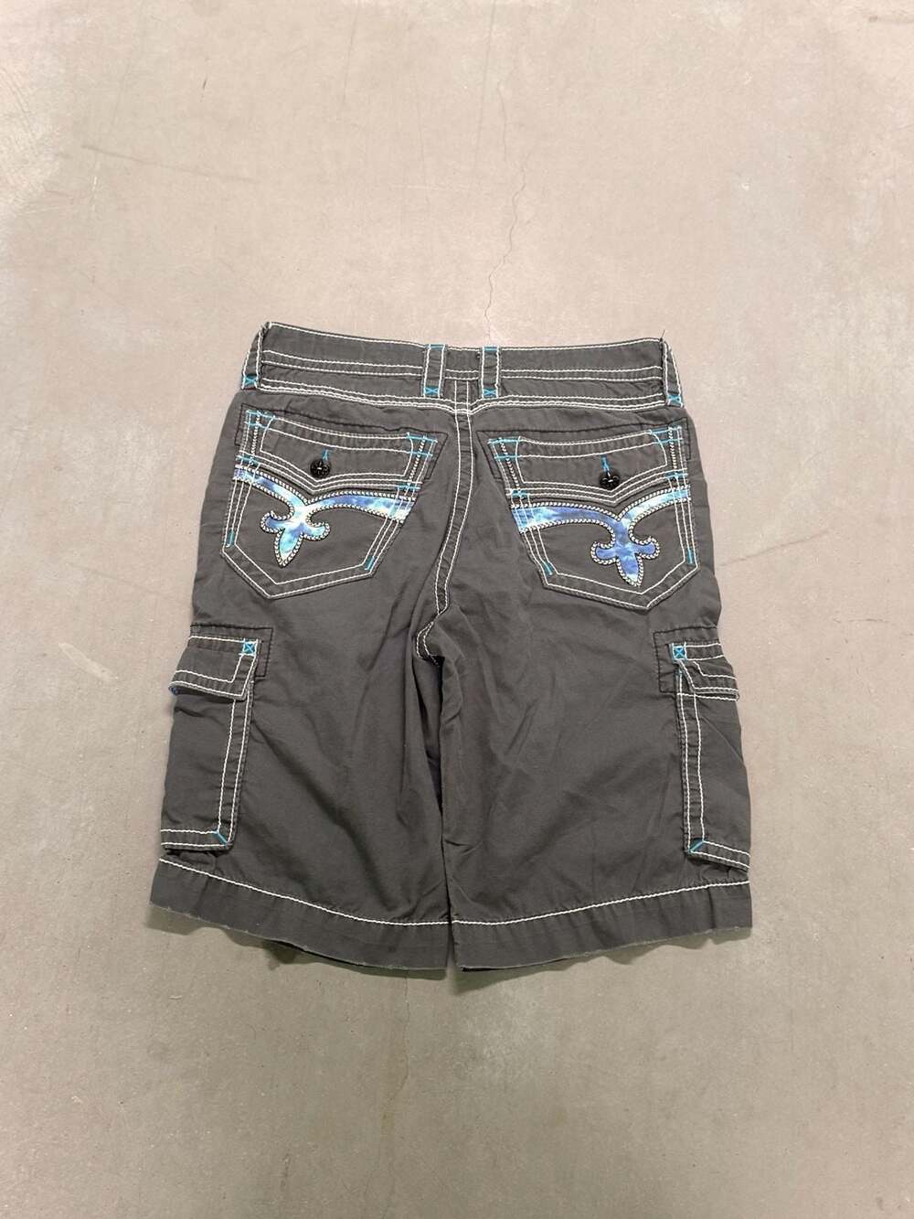 Rock Revival Men's Gray Slim Cargo Shorts with Tie-Dye Pocket Details